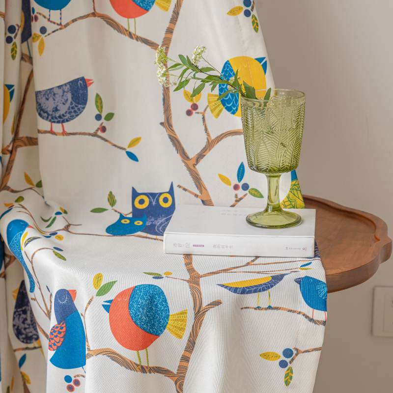 Rideau Oiseaux Imprimé 140 x H260cm Salon Campagne-Maisonfans.com