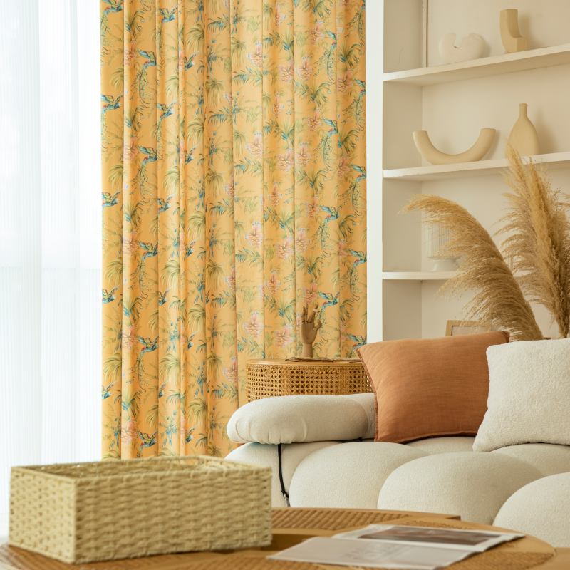 Rideau Tamisant œillets Phénix Imprimé Jaune Salon Décor-maisonfans.com