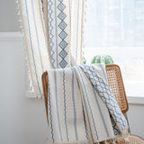 Rideau Tamisant Graphique Bleu Passe Tringle 140 X 240cm-maisonfans.com
