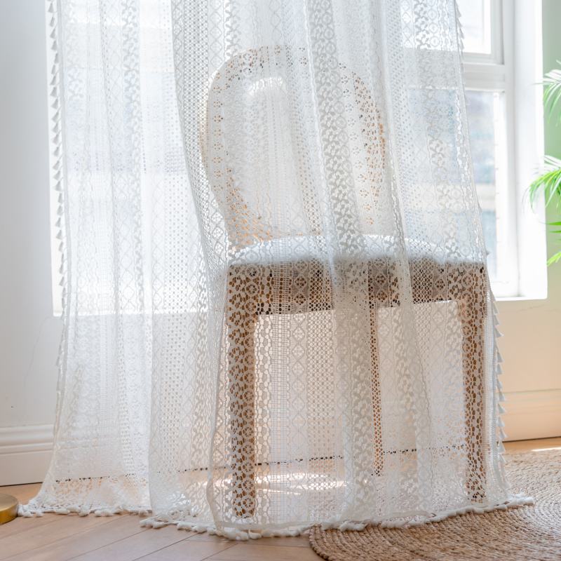 Rideau Tamisant Passe Tringle Motif Graphique Dentelle 140 x H260 cm