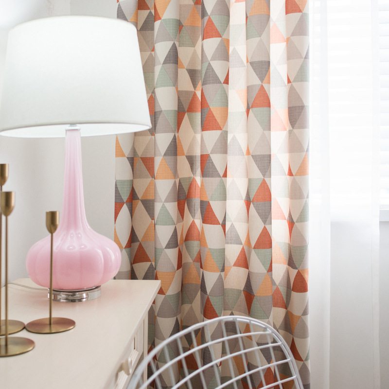 Rideau Tamisant Scandinave Motif Triangle Orange 140 x 260 cm-maisonfans.com