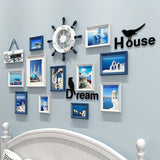 Set de 11 Cadres Photos Bois Bord de Mer Blanc et Bleu-Maisonfans.com