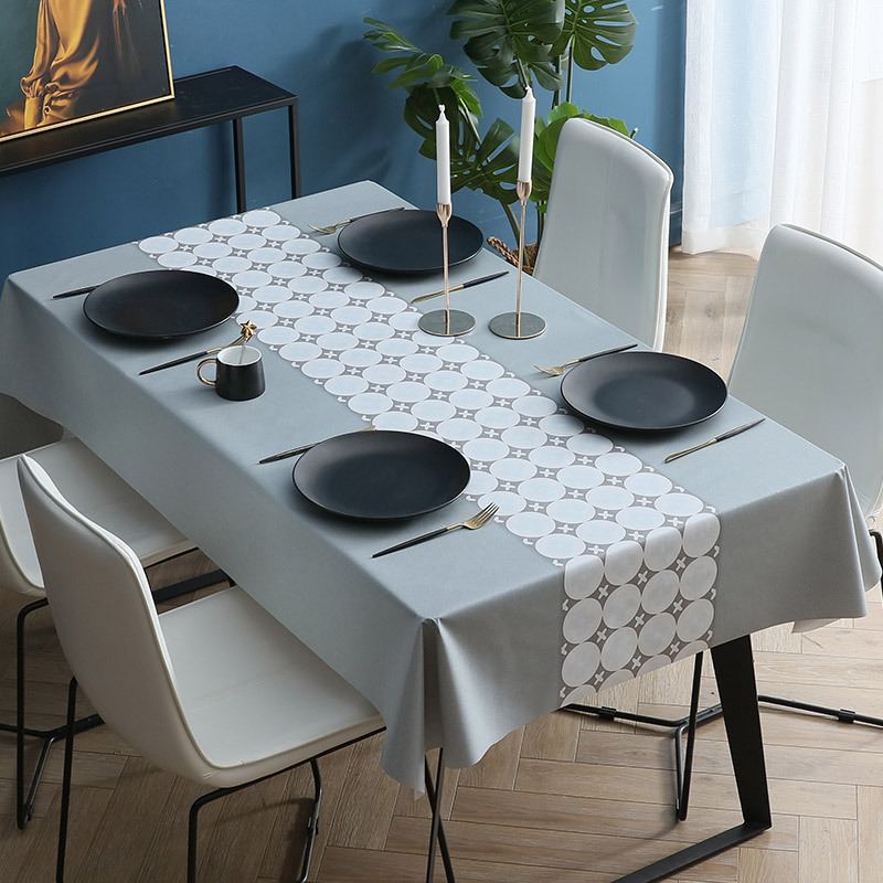 Toile Cirée Motif Pois Blanc Nappe Table Rectangle Lavable Anti-taches