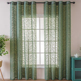 Voilage à œillets Feuille Tissage Vert (140 x H260 cm)