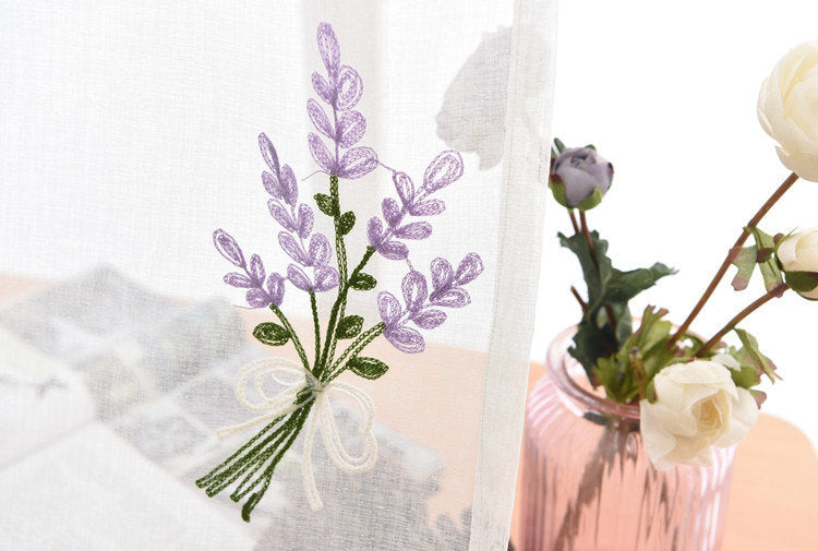Voilage à œillets Lavende Brodée Violet 140x240cm Campagne-Maisonfans