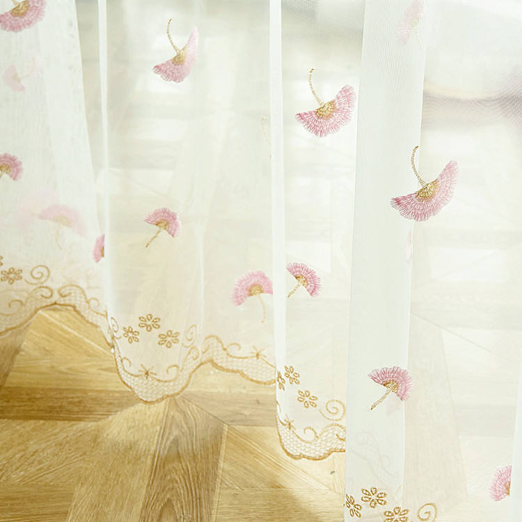 Voilage à œillets Pissenlit Brodé Dentelle Rose Bleu-Maisonfans.com