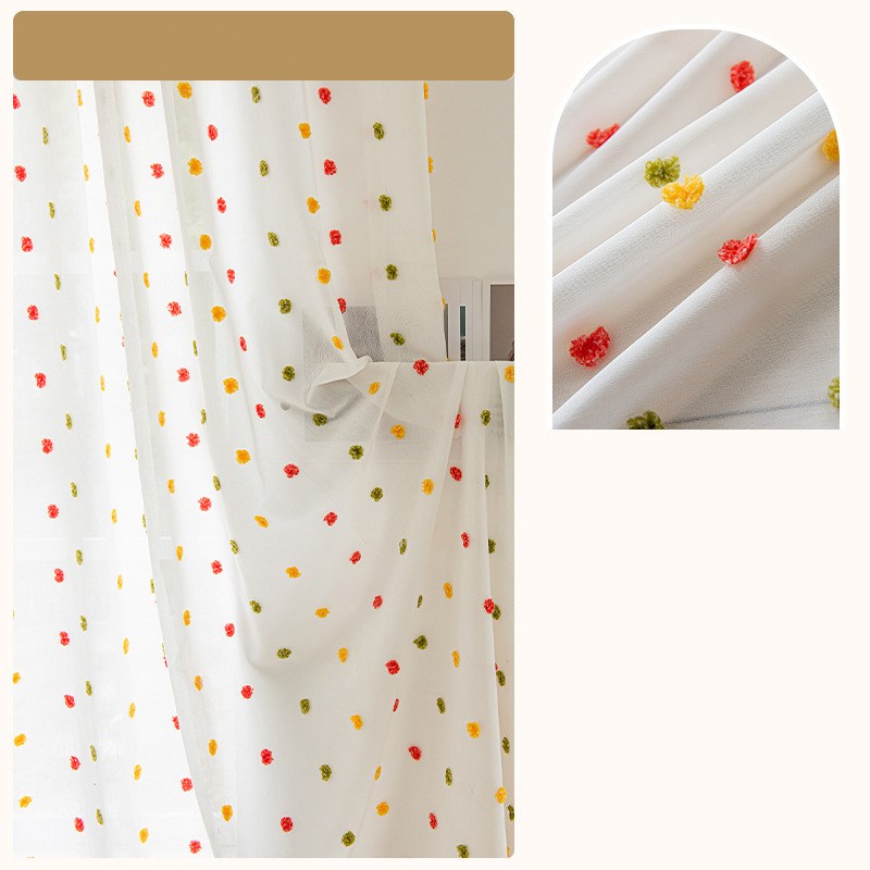 Voilage à œillets Pompons Coloris Chambre Enfant Fille-Maisonfans.com