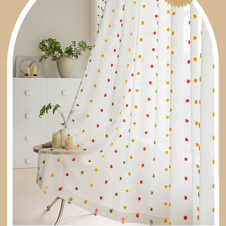 Voilage à œillets Pompons Coloris Chambre Enfant Fille-Maisonfans.com