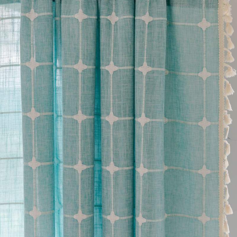Voilage à Franges Carreaux Passe Tringle Vert Jade Rideau Salon Déco