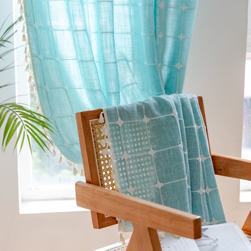 Voilage à Franges Carreaux Passe Tringle Vert Jade Rideau Salon Déco