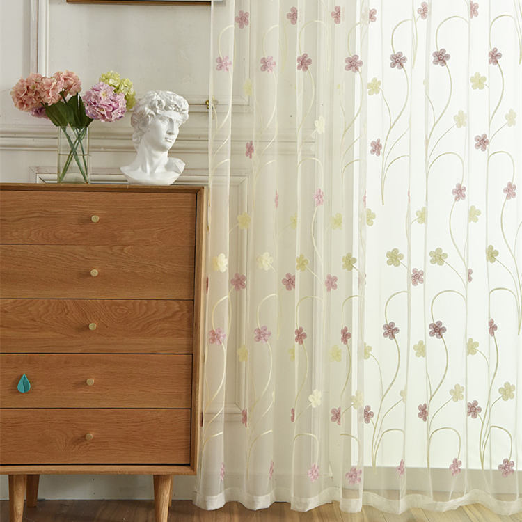 Voilage à œillets Fleur Brodée 140 x H240 cm Rose-Maisonfans.com