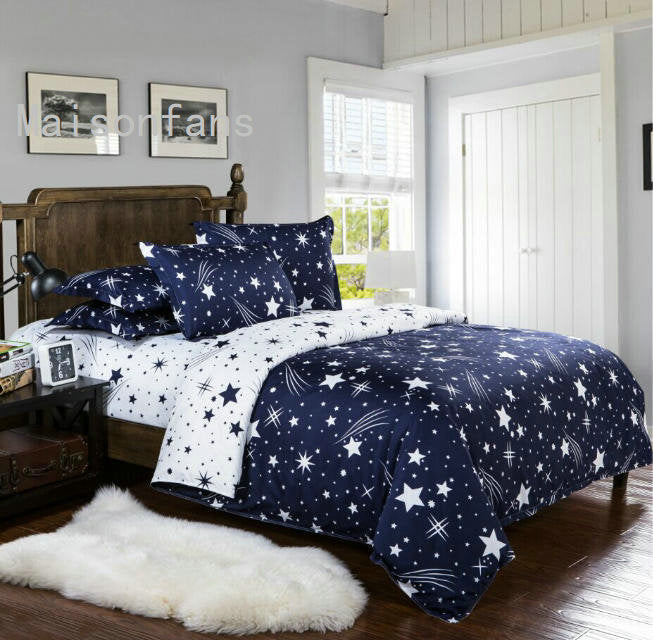 Housse de couette et deux taies d'oreiller étoiles Noël 220x240 bleu