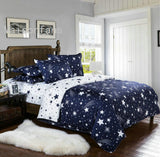 Housse de couette et deux taies d'oreiller étoiles Noël 220x240 bleu