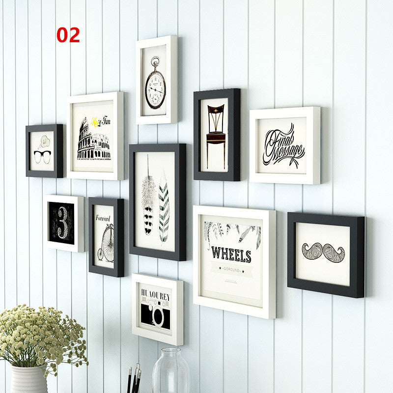 Lot de 11 Cadres Photos Bois Noir et Blanc Mur de Cadre Pas Cher –  Maisonfans