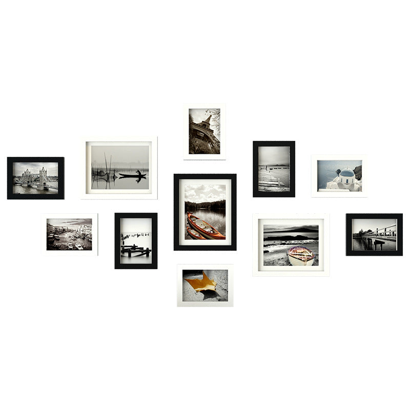 Lot de 11 cadres photos en bois noir et blanc