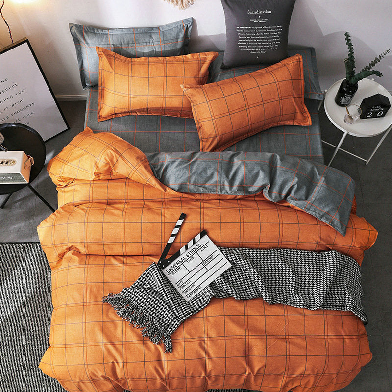 Housse de couette et deux taies d'oreiller à carreaux orange (240 cm) –  Maisonfans