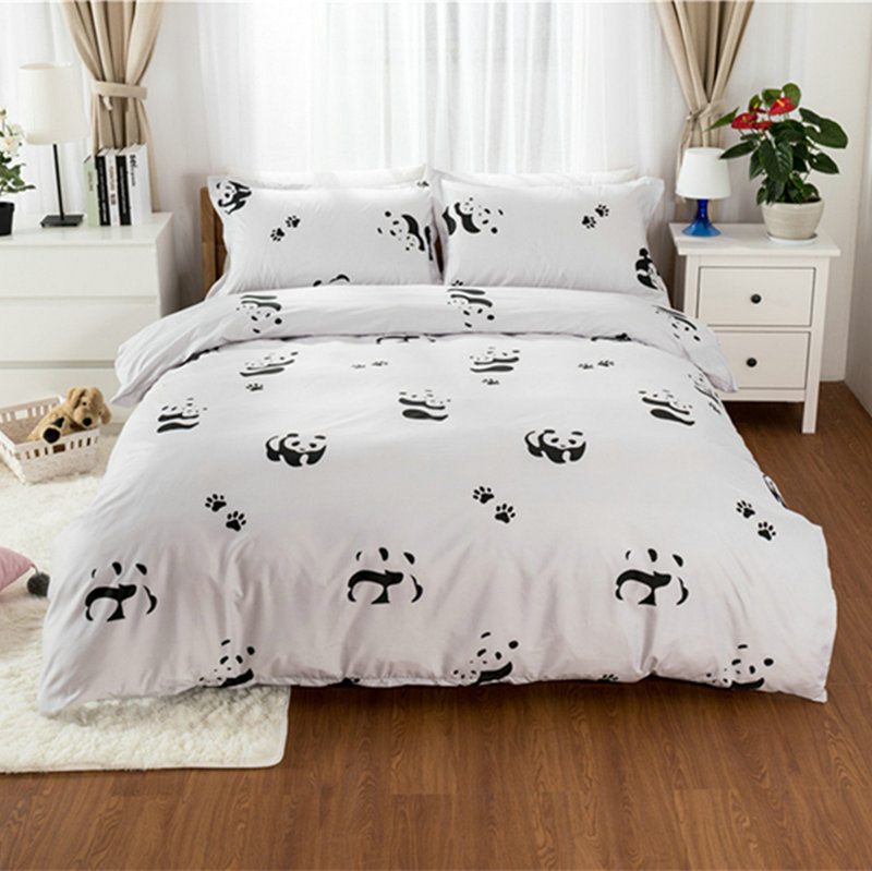 Housse de couette et deux taies d'oreiller panda 2 modèles