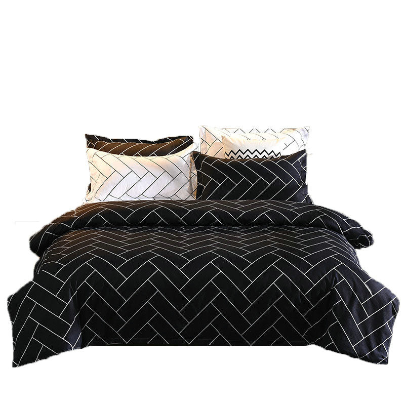 Housse de couette et Deux Taies Noir Blanc 240cm graphique 2 personnes