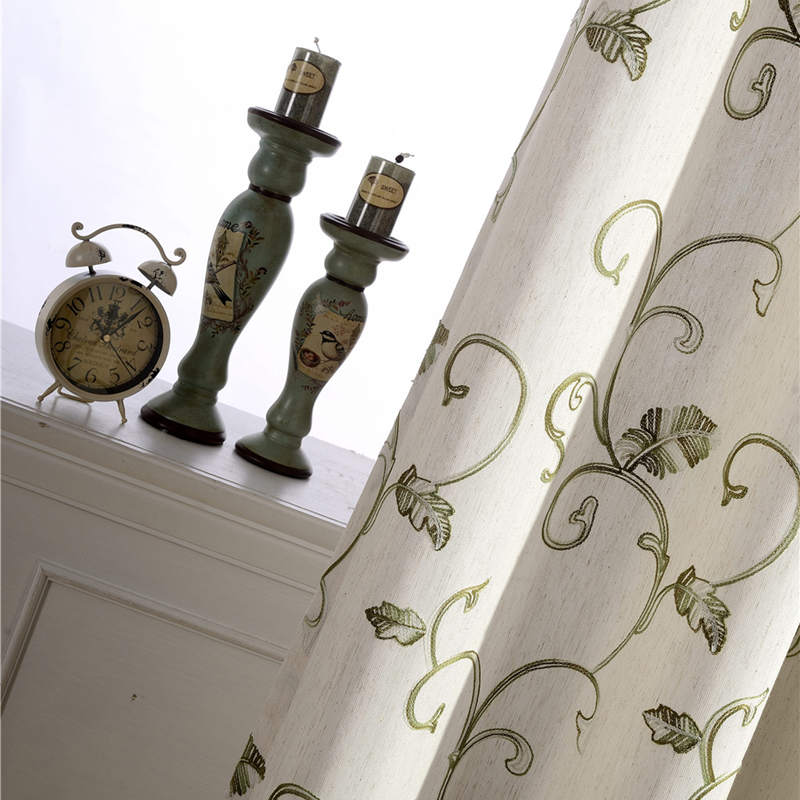 Rideau Feuillage Lin Tige Occultant Vert 140 x H240cm-Maisonfans.com