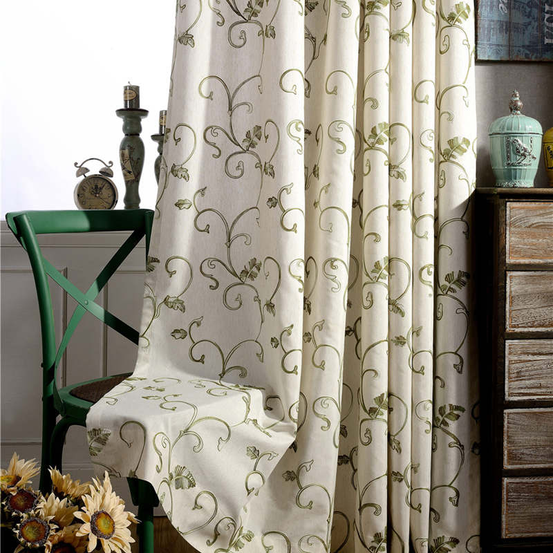 Rideau Feuillage Lin Tige Occultant Vert 140 x H240cm-Maisonfans.com