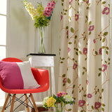 Rideau Fleuri Brodé en Lin Tamisant 140 x H240 cm Rouge