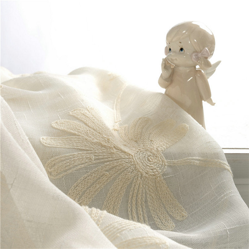 Voilage brodé fleur (135 x H240 cm) texture naturel