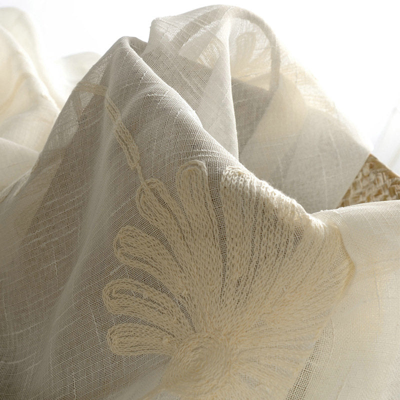 Voilage brodé fleur (135 x H240 cm) texture naturel