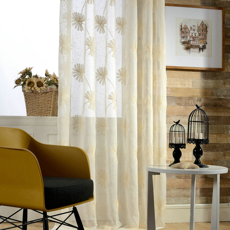 Voilage brodé fleur (135 x H240 cm) texture naturel