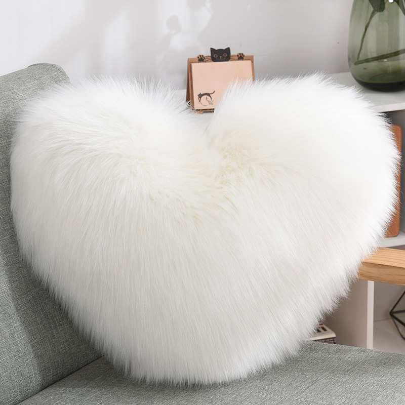 Coussin en Cœur Blanc Doux Fausse Laine (40 X 50 cm) Oreiller Canapé Fauteuil