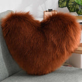 Coussin en Cœur Brun Doux Fausse Laine (40 X 50 cm) Oreiller Canapé Fauteuil