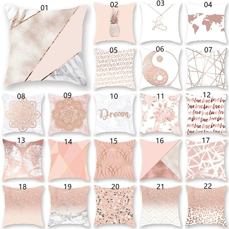 Housse de coussin rose doré décor 45x45 Noël canapé chambre fille