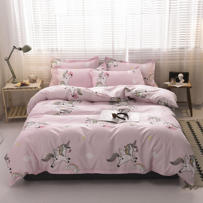 Housse de Couette Deux Taies Licorne Rose Poudre 140cm chambre Fille
