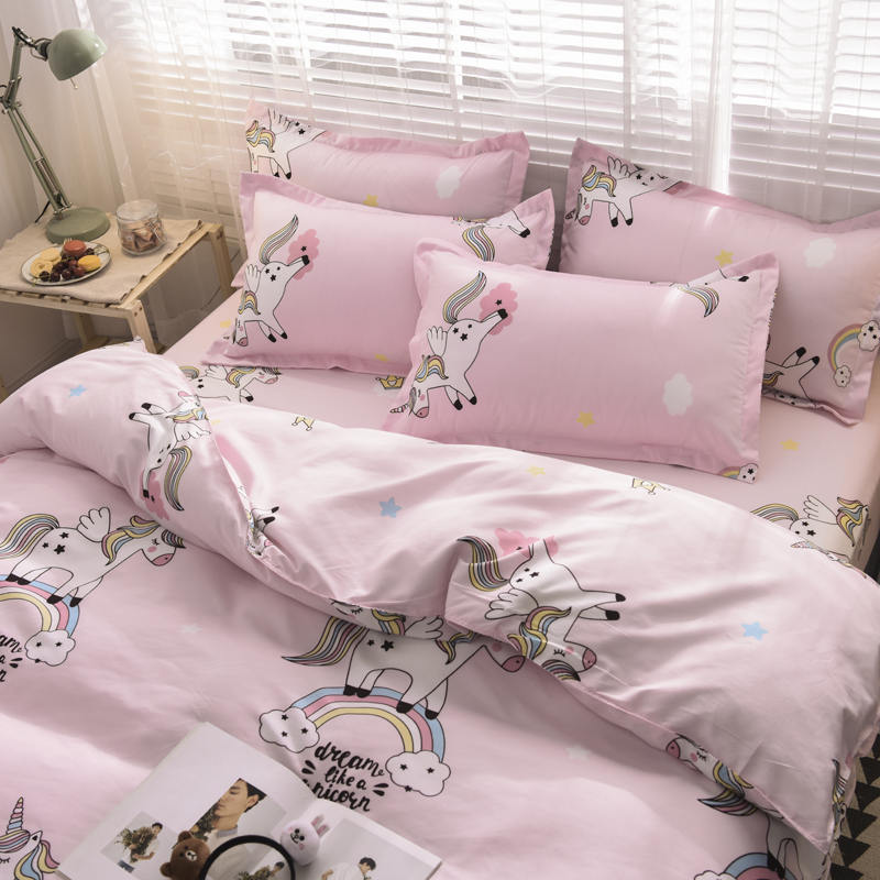 Housse de Couette Deux Taies Licorne Rose Poudre 140cm chambre Fille
