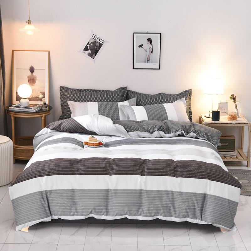 Housse de Couette et Deux Taies Rayures 240cm Blanc Une Personne Deux Personnes