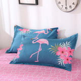 Housse de Couette et Deux Taies Bleu Flamant Rose (200 cm)