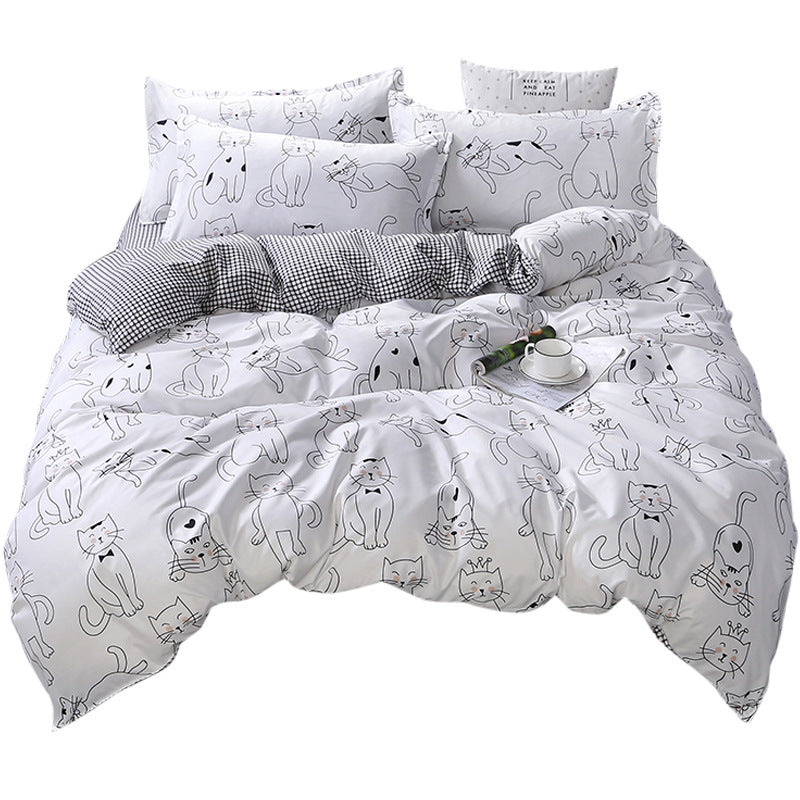 Housse de couette et deux taies d'oreiller chat blanc (240 cm) pour chambre