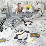 Housse de couette et deux taies panda blanc noir enfant fille garçon