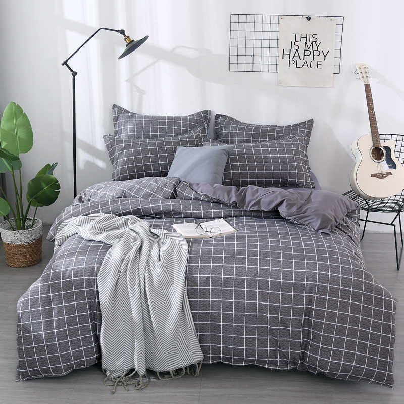 Housse de Couette et Deux Taies Grille 240cm Gris 140cm 200cm 240cm