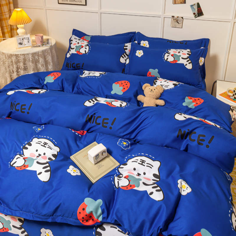Housse de Couette et Deux Taies Tigre Bleu 200cm Enfant Garçon Fille
