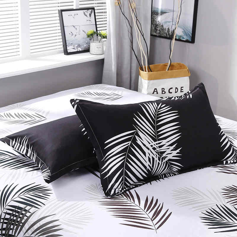 Housse de Couette et Deux Taies Tropical Feuille de Palmier Noir 240cm