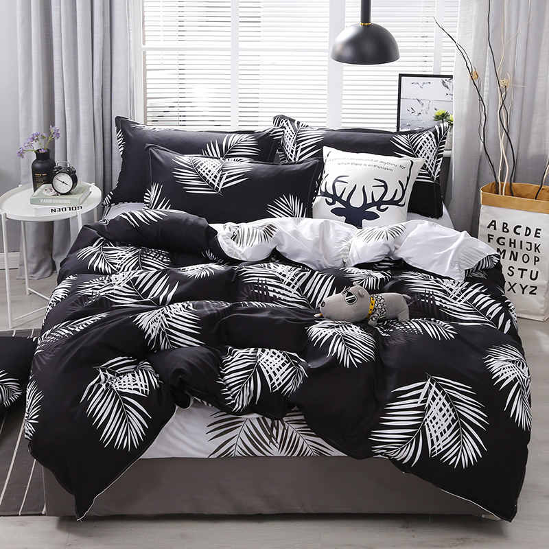 Housse de Couette et Deux Taies Tropical Feuille de Palmier Noir 240cm