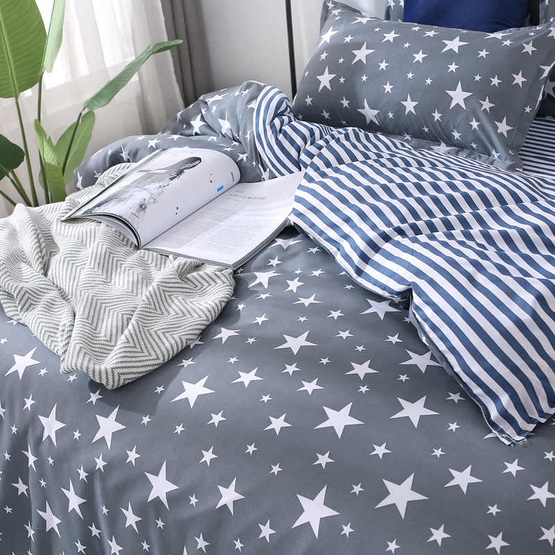 Housse de Couette et Deux Taies Etoiles gris 200cm 240cm-Maisonfans