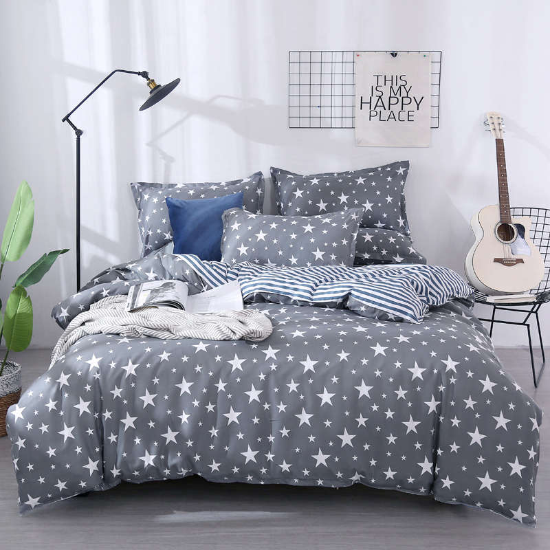 Housse de Couette et Deux Taies Etoiles gris 200cm 240cm-Maisonfans