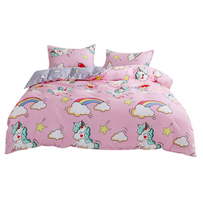 Housse de Couette et Deux Taies Licorne Fille Rose Enfant Fille 140cm 200cm 240cm