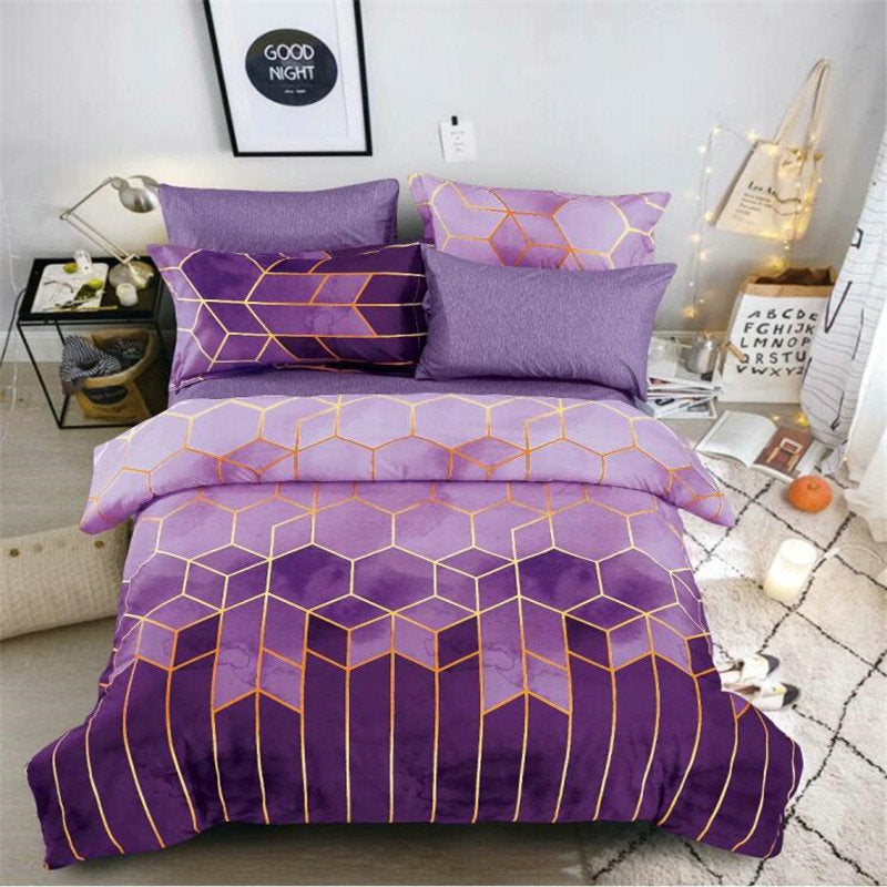 Housse de couette Losange et 2 Taies d'oreiller Violet 240cm