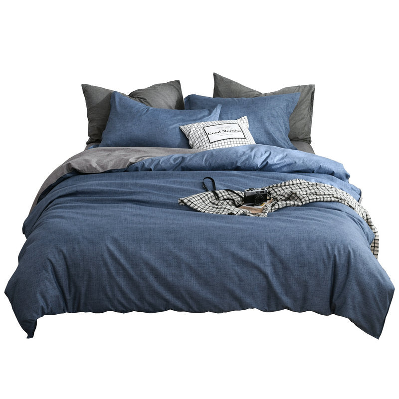 Housse de Couette Bleu Gris et 2 taies 1 personne 2 personnes