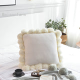 Housse de coussin coton doux macaron à pompons pour lit canapé fauteuil