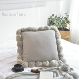 Housse de coussin coton doux macaron à pompons pour lit canapé fauteuil