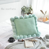 Housse de coussin coton doux macaron à pompons pour lit canapé fauteuil