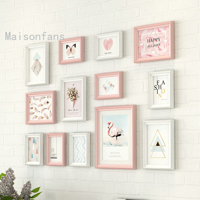 Lot de 13 Cadres Photos Rose Nature Bois mural Salle Photos fournies Chambre Fille Enfant